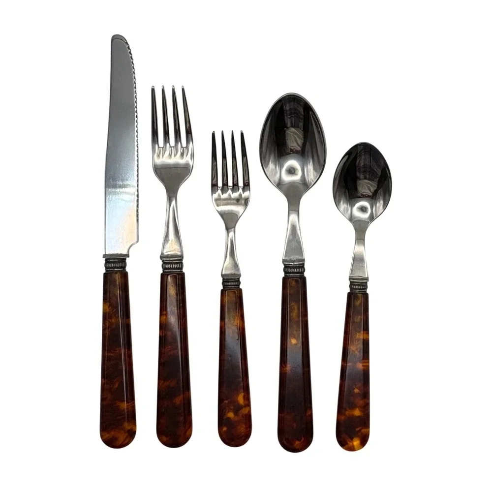 Sabre Paris Jean Dubost Tortoise French Flatware Set 60pc Service for 12 France